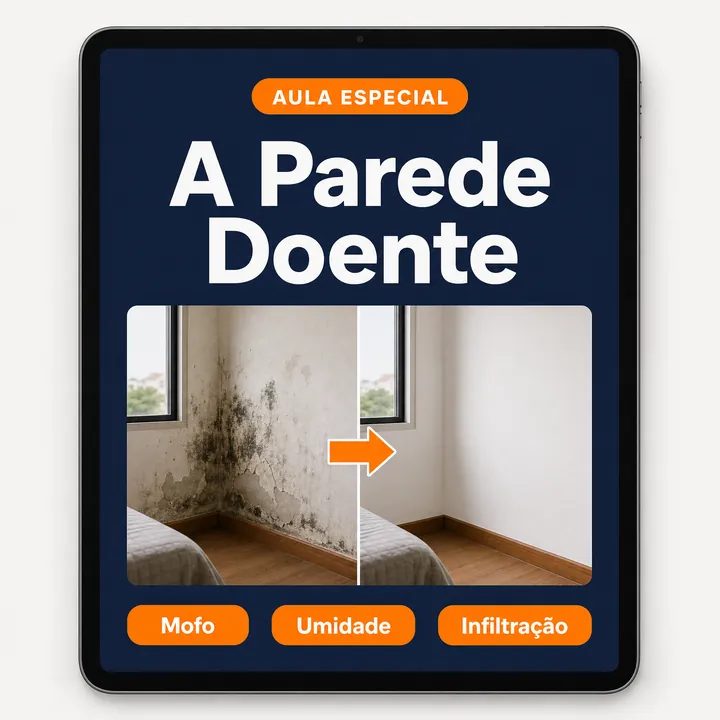 Aula da parede doente: parede com mofo antes e limpa depois